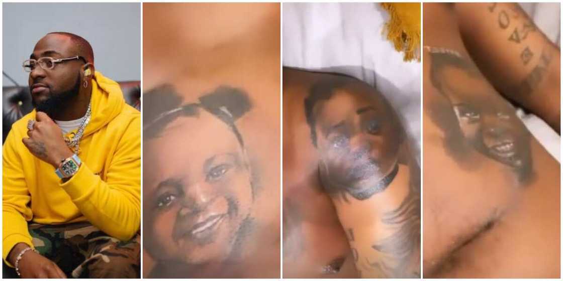 Singer Davido tattoos faces of his children on his body (video) Singer Davido tattoos faces of his children on his body (video)