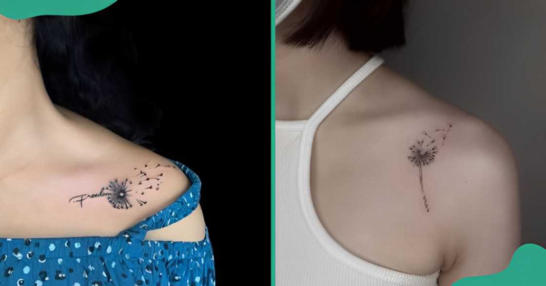 Blown dandelion tattoos on the collarbone. Blown dandelion tattoos on the collarbone.