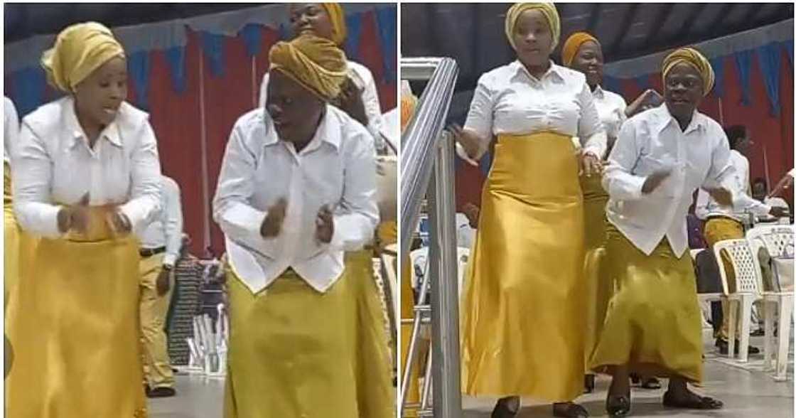 Lady and mother in law, dance together, church choristers Lady and mother in law, dance together, church choristers