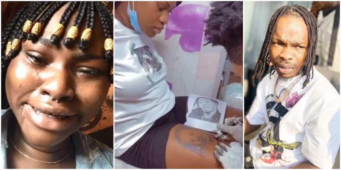 Lady who got tattoo of Naira Marley sheds tears as he follows her back on Instagram Lady who got tattoo of Naira Marley sheds tears as he follows her back on Instagram