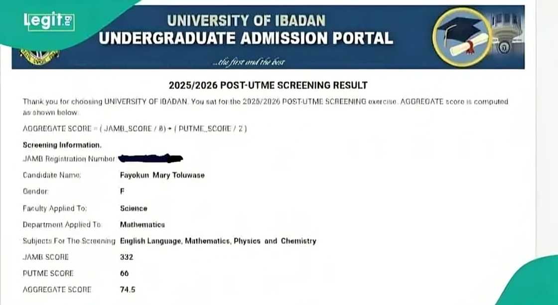 University of Ibadan new student draws attention with post-UTME result