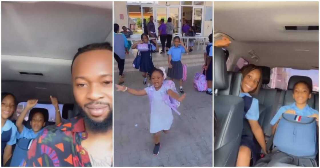 Singer Flavour N'abania picks daughters from school. Singer Flavour N'abania picks daughters from school.