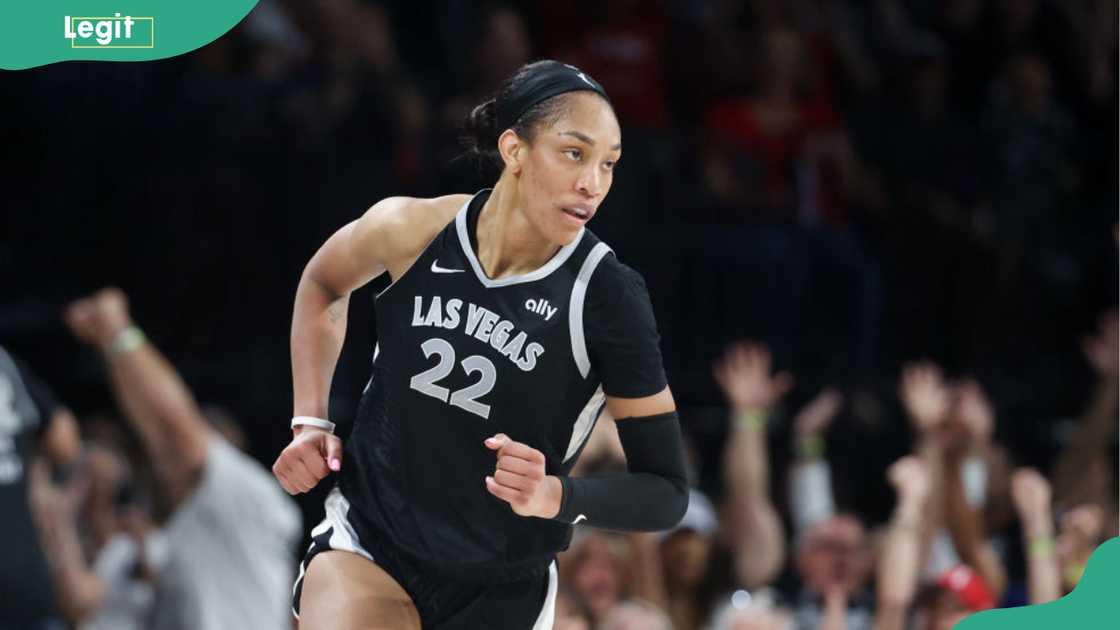 A'ja Wilson reacts after scoring a basket in the fourth quarter of a game