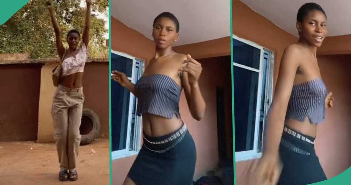 Tall Nigerian lady shows dance moves with her waist in viral video Tall Nigerian lady shows dance moves with her waist in viral video