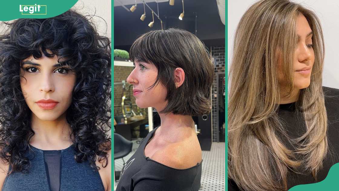 Curly shag haircut (L) A strong bob (C), Fluffy blowout (R)