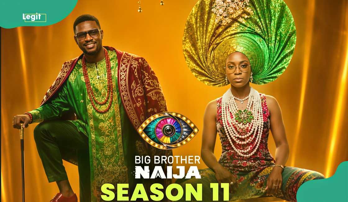 Big Brother Naija Season 11's promo poster with Ebuka Obi-Uchendu and a model