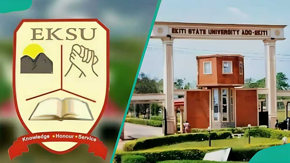 Ekiti State University logo and entrance gate Ekiti State University logo and entrance gate