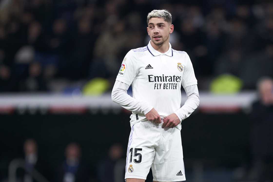 Fede Valverde of Real Madrid looks on during the LaLiga Santander match Fede Valverde of Real Madrid looks on during the LaLiga Santander match