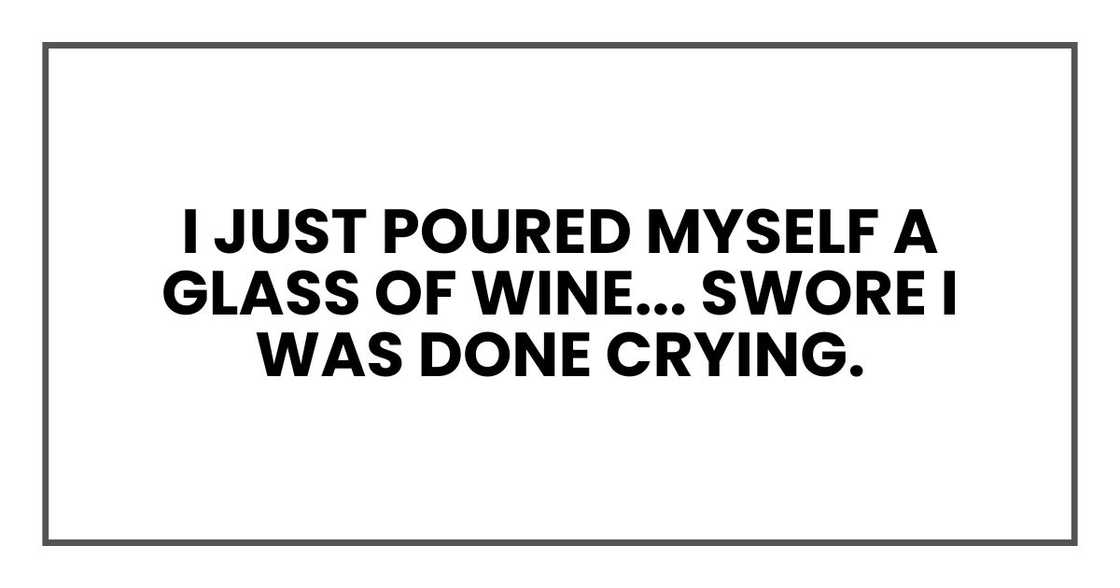 I just poured myself a glass of wine, lit a candle, and swore I was done crying. I just poured myself a glass of wine, lit a candle, and swore I was done crying.