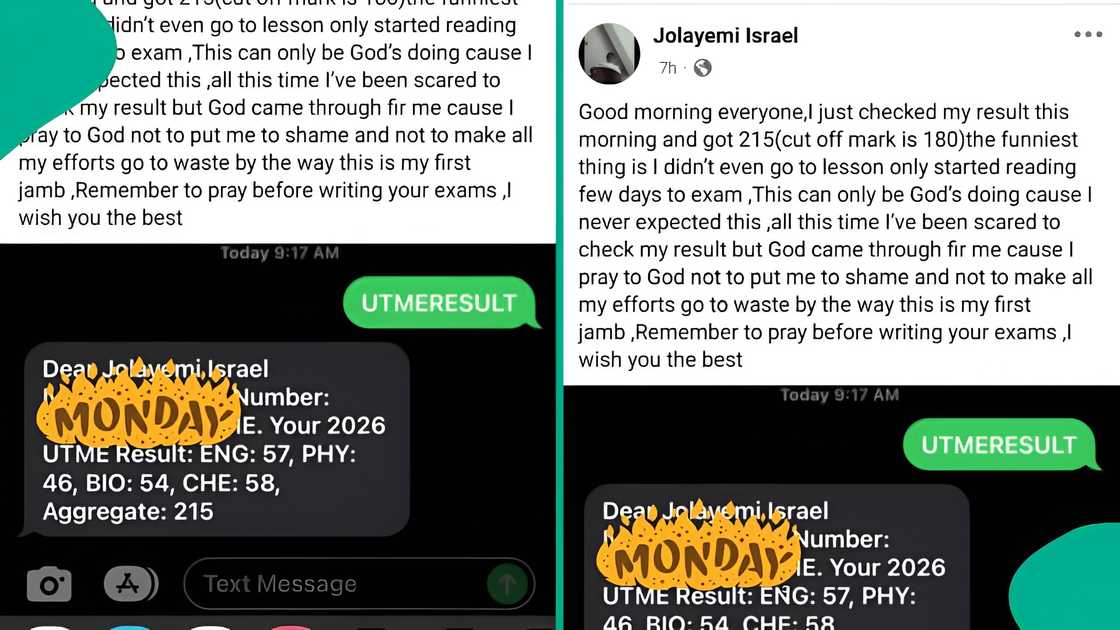 Man reveals 2026 UTME score after reading just few days to exam