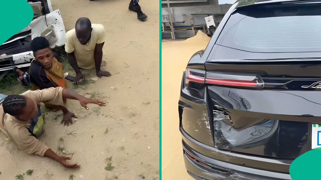 Driver damages costly Lamborghini, goes on knees to beg owner as video gets Nigerians talking