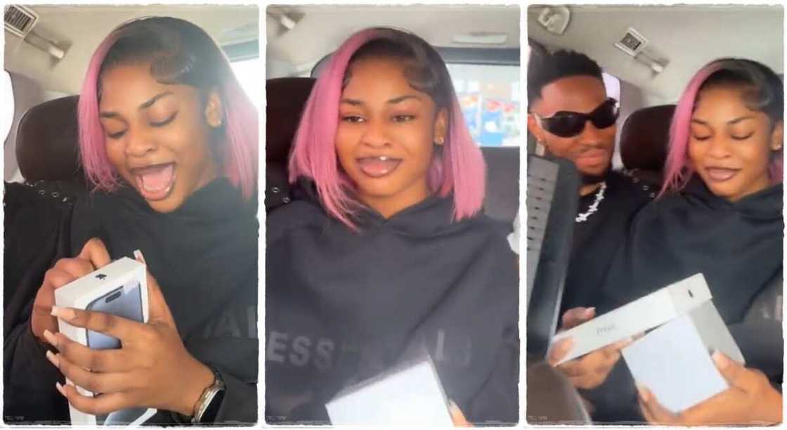 Lady gets gift of iPhone from her boyfriend. Lady gets gift of iPhone from her boyfriend.