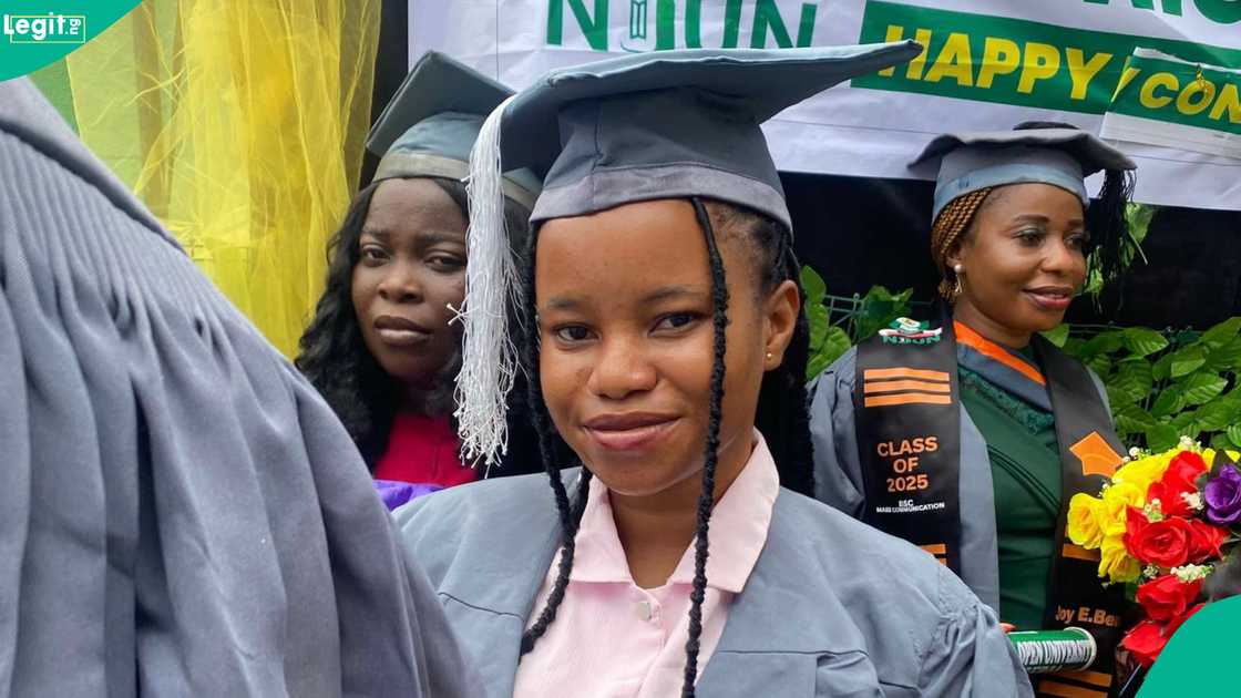 A lady bags a degree from the National Open University after 6 years and hails her husband. A lady bags a degree from the National Open University after 6 years and hails her husband.