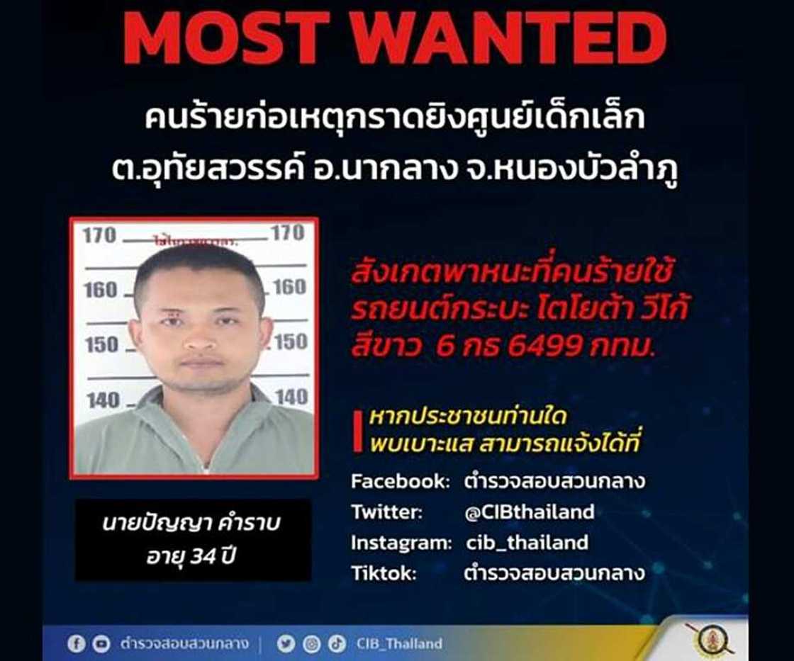 This handout from the Facebook page of Thailand's Central Investigation Bureau shows a picture of former policeman Panya Khamrab, who is believed to have killed at least 30 people in a nursery This handout from the Facebook page of Thailand's Central Investigation Bureau shows a picture of former policeman Panya Khamrab, who is believed to have killed at least 30 people in a nursery