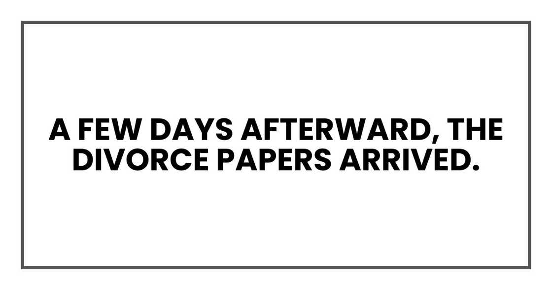 A few days afterward, the divorce papers arrived.