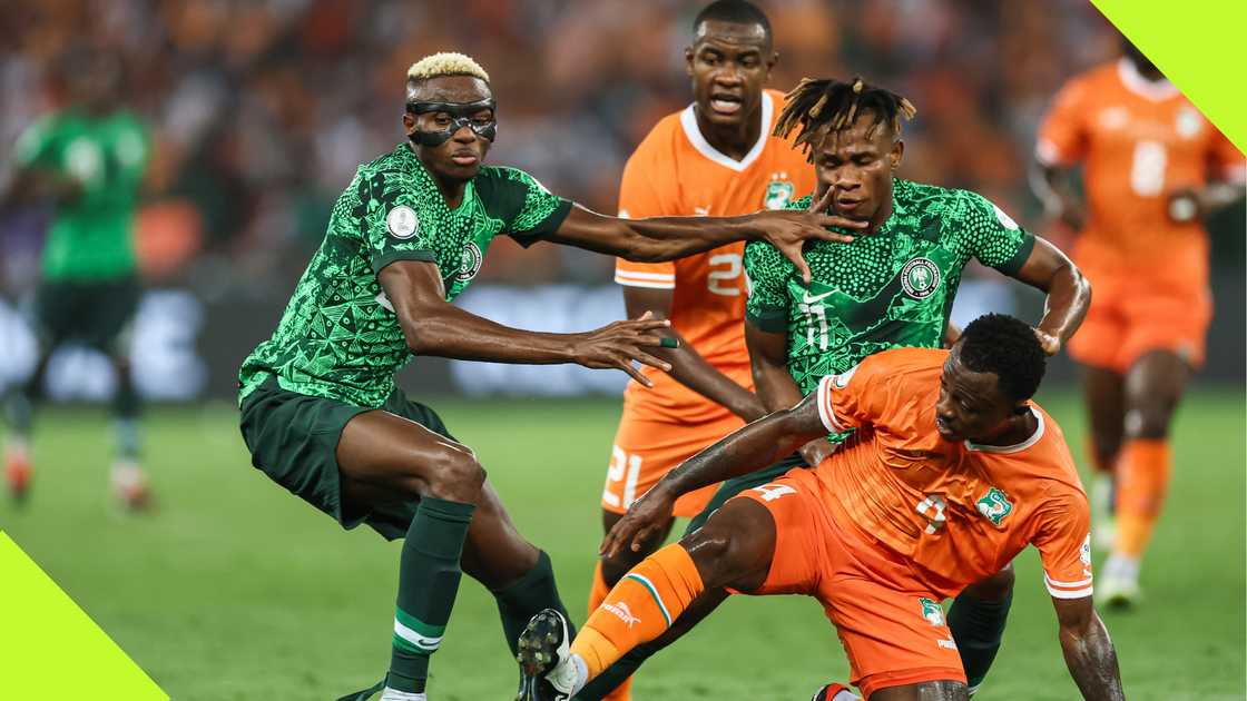 Victor Osimhen and Samuel Chukwueze playing for Nigeria at accommodation 2023.