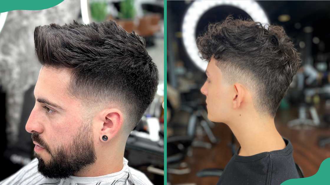 Textured faux-hawk (L). Tapered faux-hawk (R) Textured faux-hawk (L). Tapered faux-hawk (R)