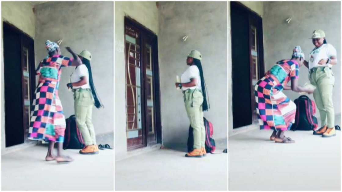 Sweet mother-daughter goals/lady visited her mum wearing NYSC uniform. Sweet mother-daughter goals/lady visited her mum wearing NYSC uniform.