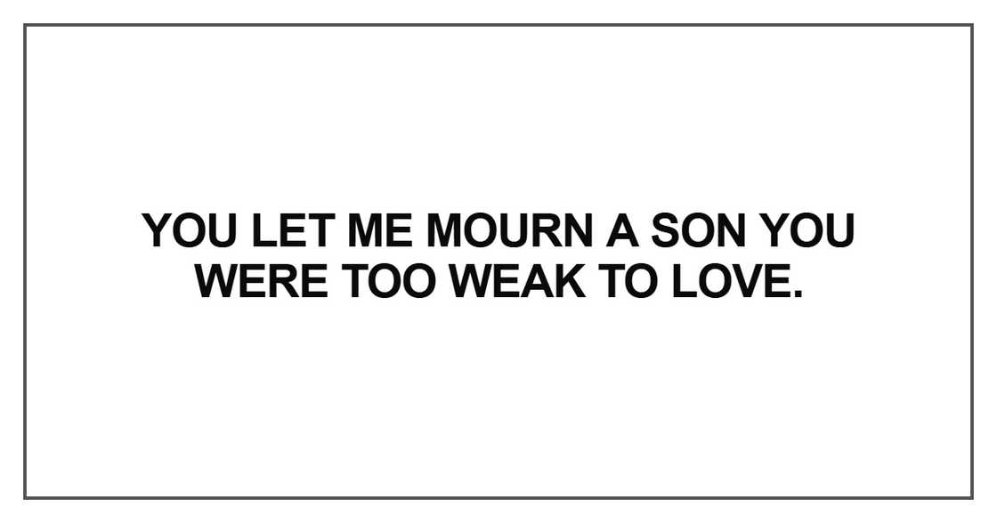 You let me mourn a son you were too weak to love You let me mourn a son you were too weak to love
