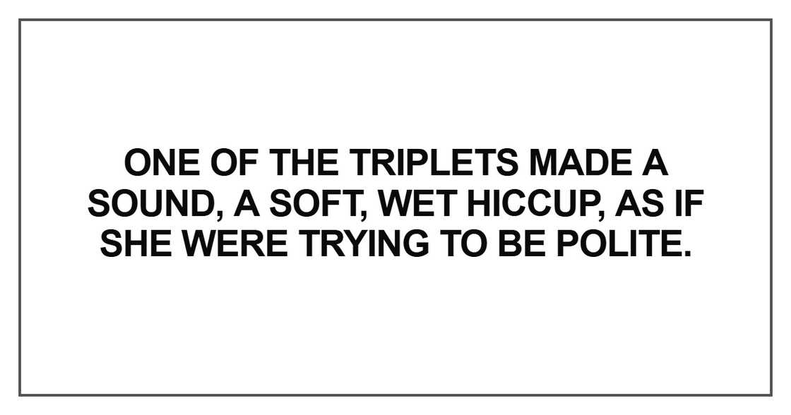 One of the triplets made a sound, a soft One of the triplets made a sound, a soft