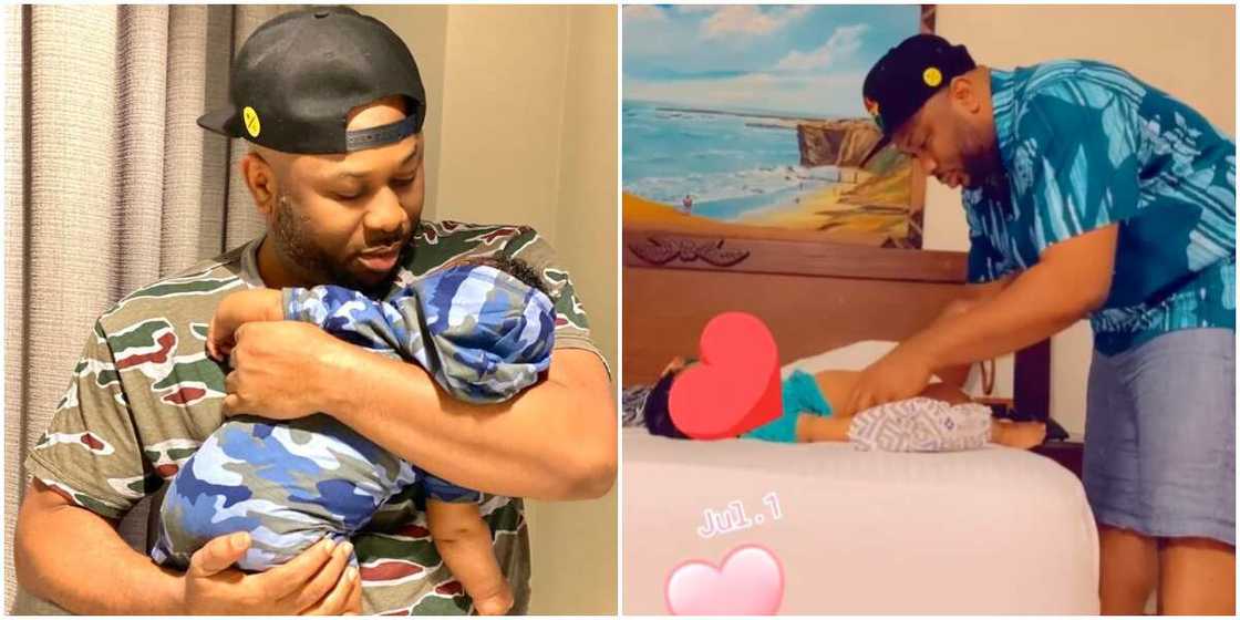 Tonto Dikeh’s Ex Olakunle Churchill changes baby's diaper. Tonto Dikeh’s Ex Olakunle Churchill changes baby's diaper.