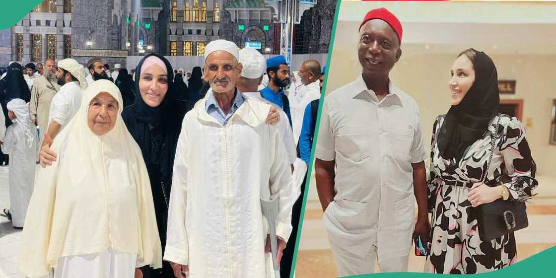Ned Nwoko's Moroccan wife Laila in Mecca with grandparents. Ned Nwoko's Moroccan wife Laila in Mecca with grandparents.
