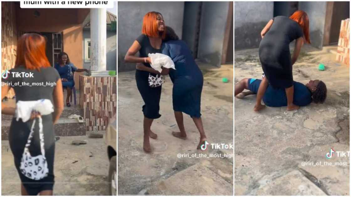 mother reacts dramatically to children's gift. Photo credit: Tiktok/@anurika mother reacts dramatically to children's gift. Photo credit: Tiktok/@anurika
