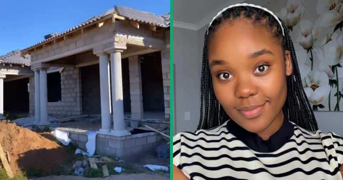 Woman shows off house building project Woman shows off house building project