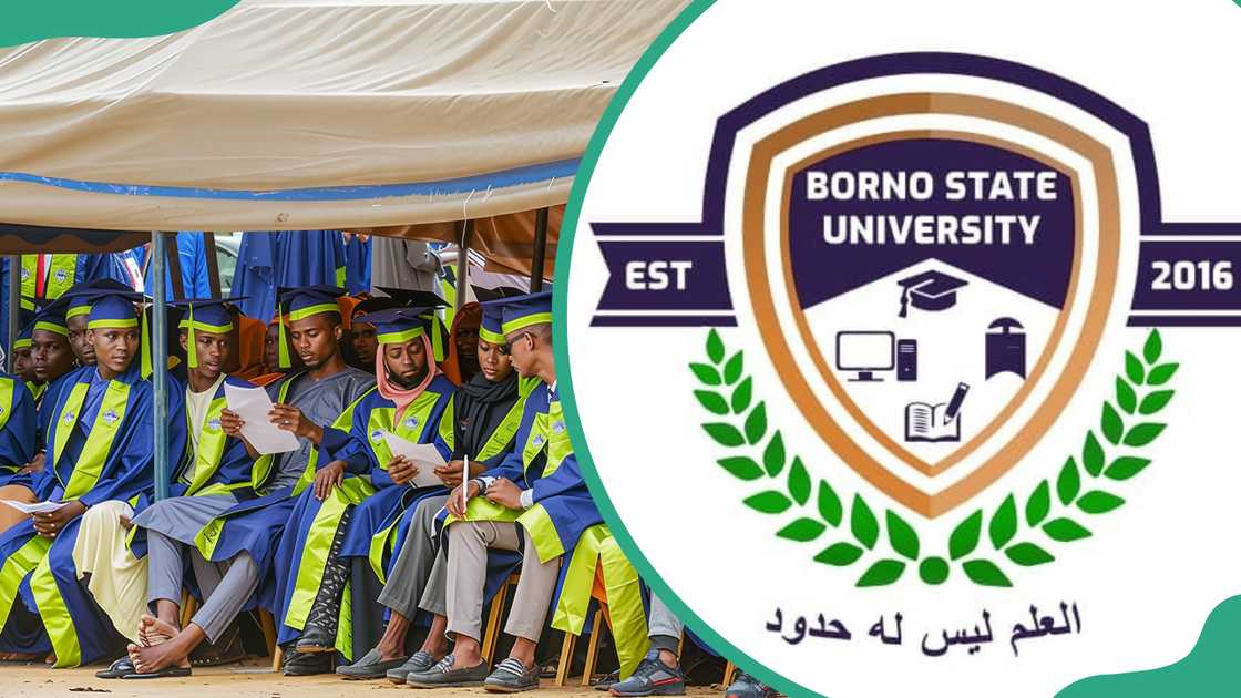 Borno State University graduates (L). Borno State University logo (R). Borno State University graduates (L). Borno State University logo (R).