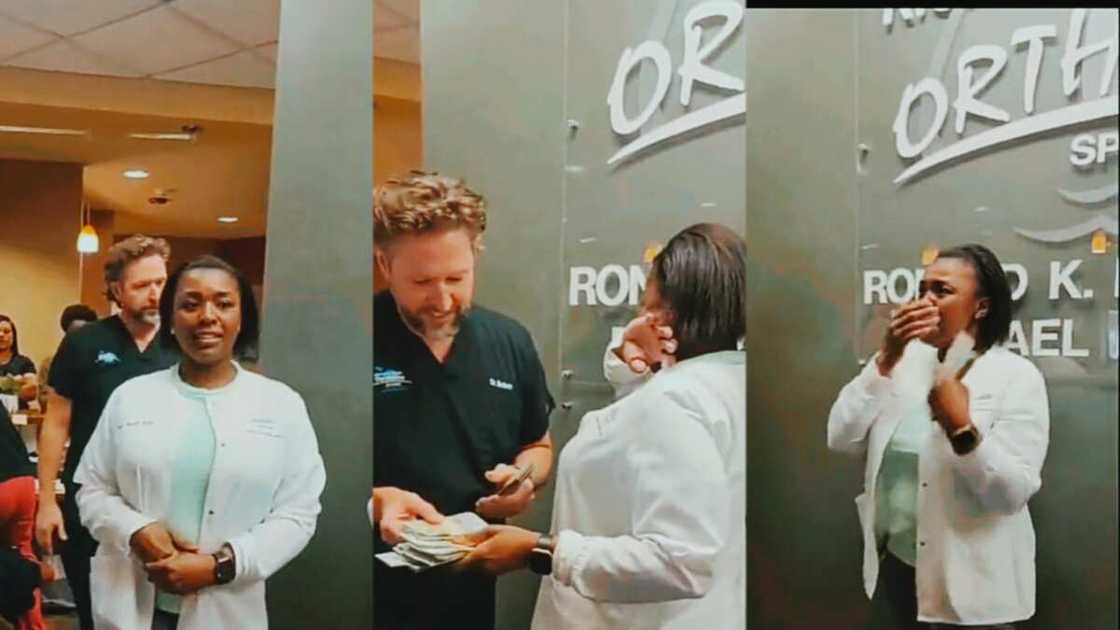 Woman almost moved to tears over cash reward. Woman almost moved to tears over cash reward.