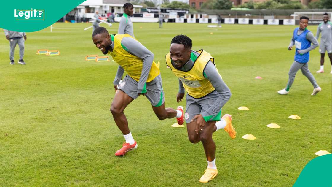 Frank Onyeka, Ahmed Musa, Super Eagles, Nigeria, Brentford, London, England. Frank Onyeka, Ahmed Musa, Super Eagles, Nigeria, Brentford, London, England.