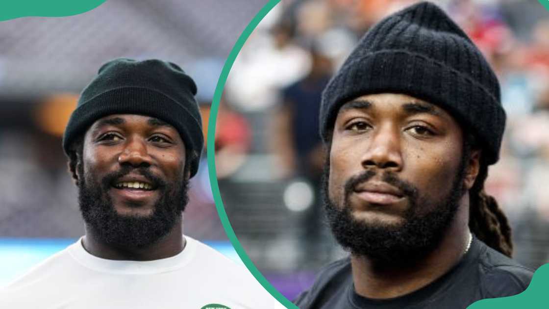 Dalvin Cook warms up at AT&T Stadium in Arlington, Texas (L). NFC running back looks on at Allegiant Stadium in Las Vegas, Nevada (R)