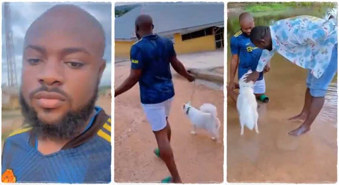 Photos of a man who took his dog to the river for deliverance. Photos of a man who took his dog to the river for deliverance.