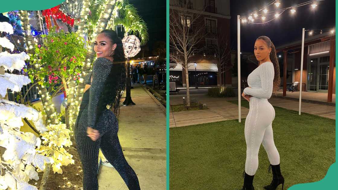 Jaida posting for a photo beside beautiful flowers (L) and outside her compound at night (R) Jaida posting for a photo beside beautiful flowers (L) and outside her compound at night (R)