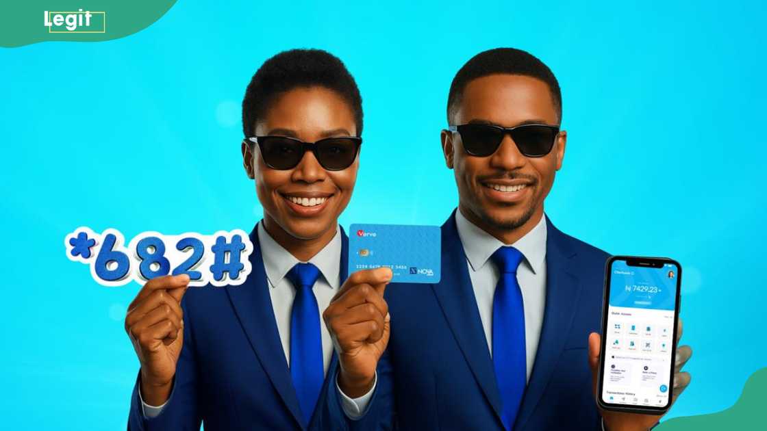 NOVA bank staff members displaying Nova Bank USSD code. NOVA bank staff members displaying Nova Bank USSD code.