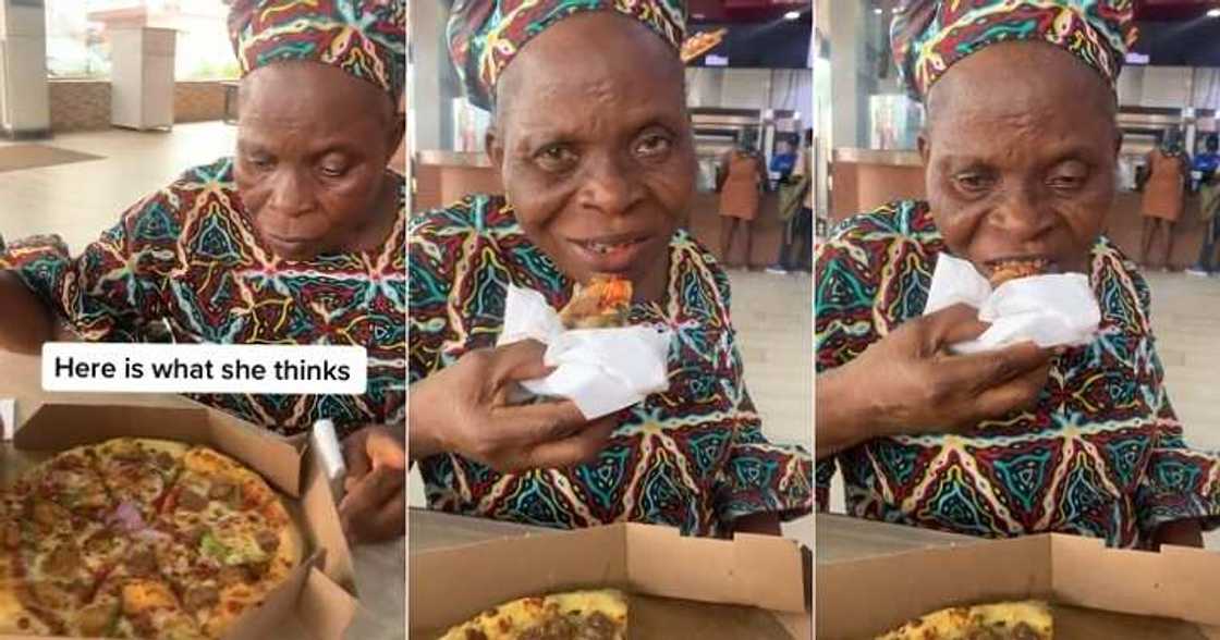 Lady takes grandmother to pizza shop Lady takes grandmother to pizza shop