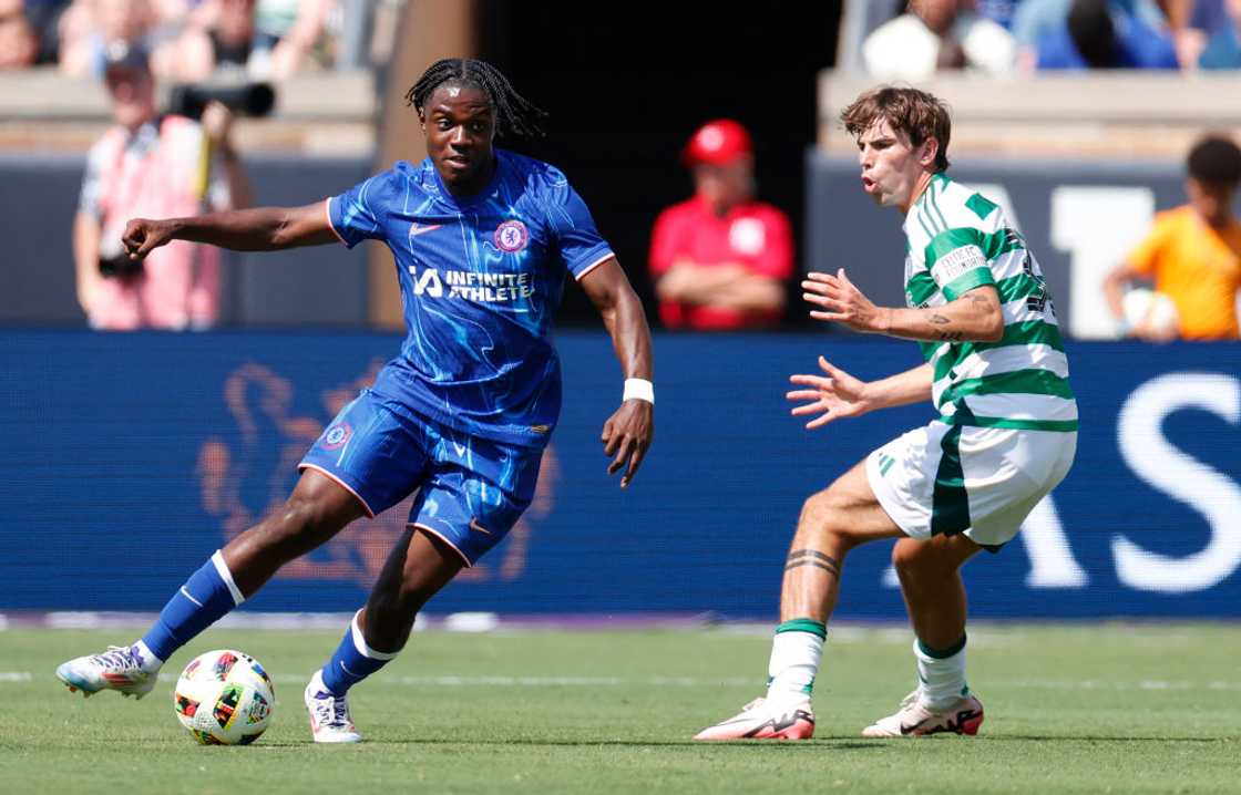 Romeo Lavia in action for Chelsea against Celtic.