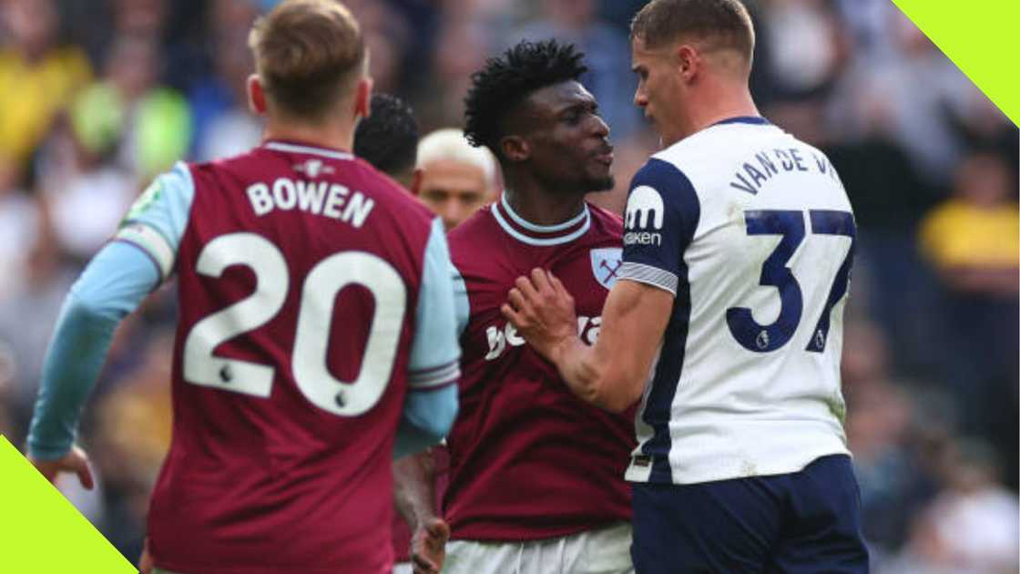 Mohammed Kudus and Micky Van de Ven during the EPL game between West Ham and Spurs. Mohammed Kudus and Micky Van de Ven during the EPL game between West Ham and Spurs.