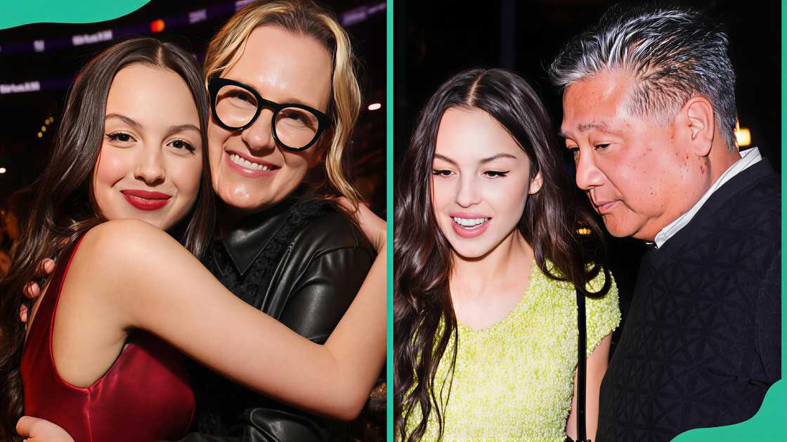 Olivia Rodrigo embracing her mum and with her dad, Chris Olivia Rodrigo embracing her mum and with her dad, Chris