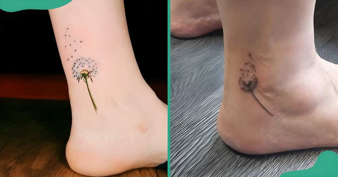 Minimalist dandelion puffball tattoos on the ankles. Minimalist dandelion puffball tattoos on the ankles.