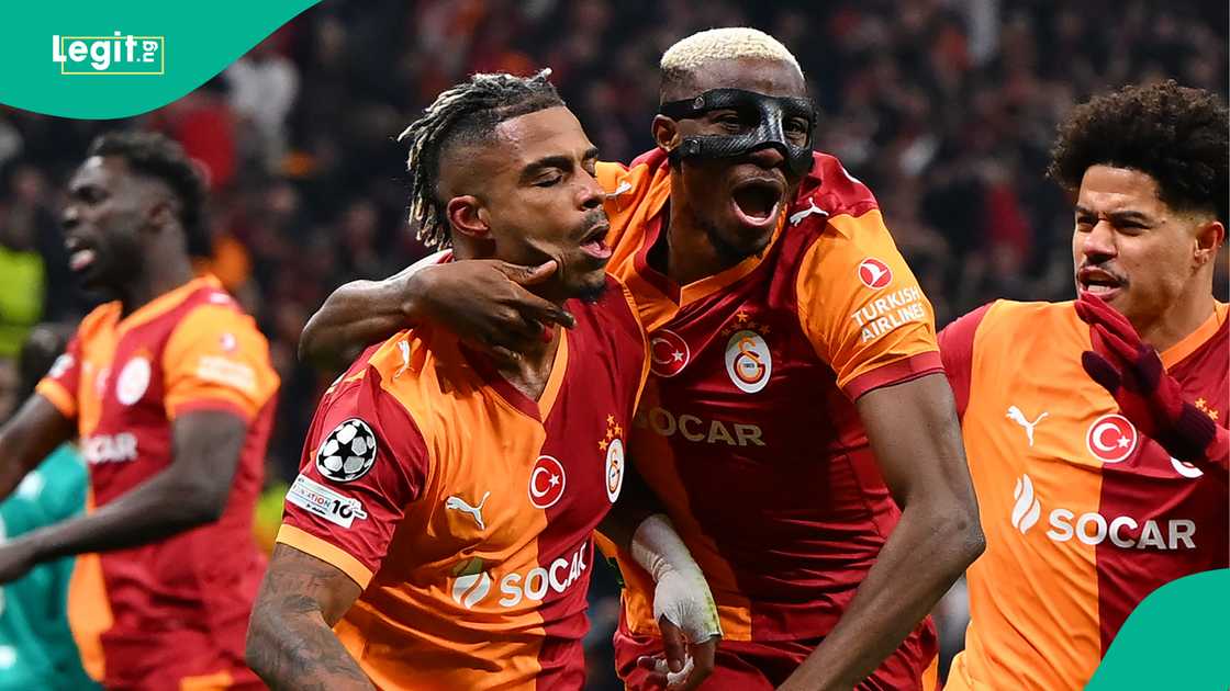 Mario Lemina, Victor Osimhen, Gabriel Sara, Galatasaray, UEFA Champions League. Mario Lemina, Victor Osimhen, Gabriel Sara, Galatasaray, UEFA Champions League.