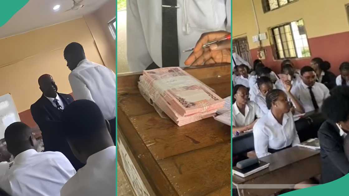 Lecturer gives money to his students.