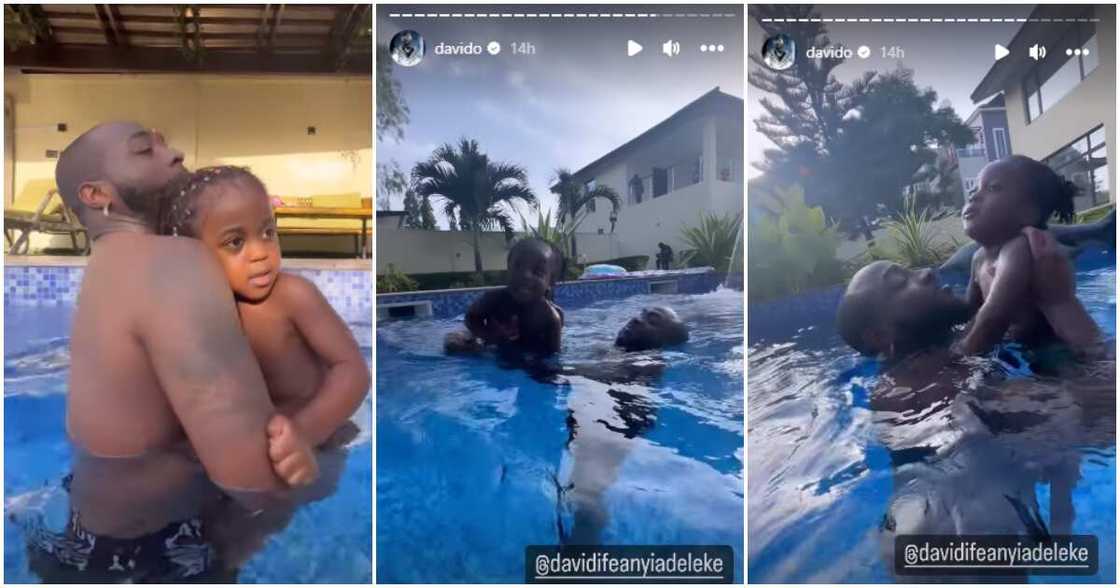 Davido teaches Ifeanyi to swim. Davido teaches Ifeanyi to swim.