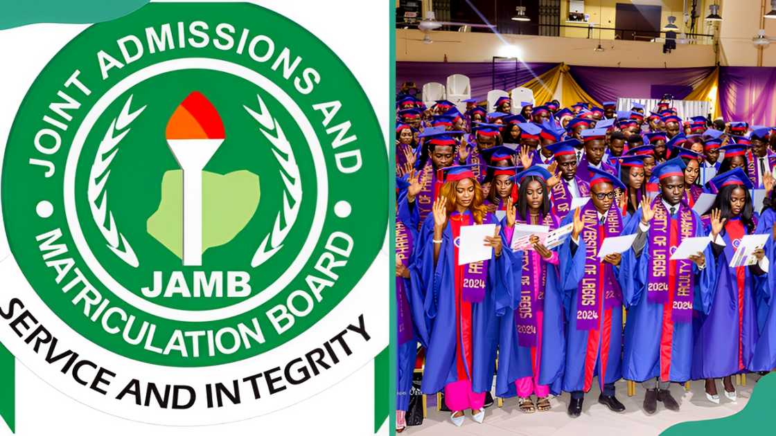 JAMB logo (L) and University of Lagos (UNILAG) students graduating (R) JAMB logo (L) and University of Lagos (UNILAG) students graduating (R)