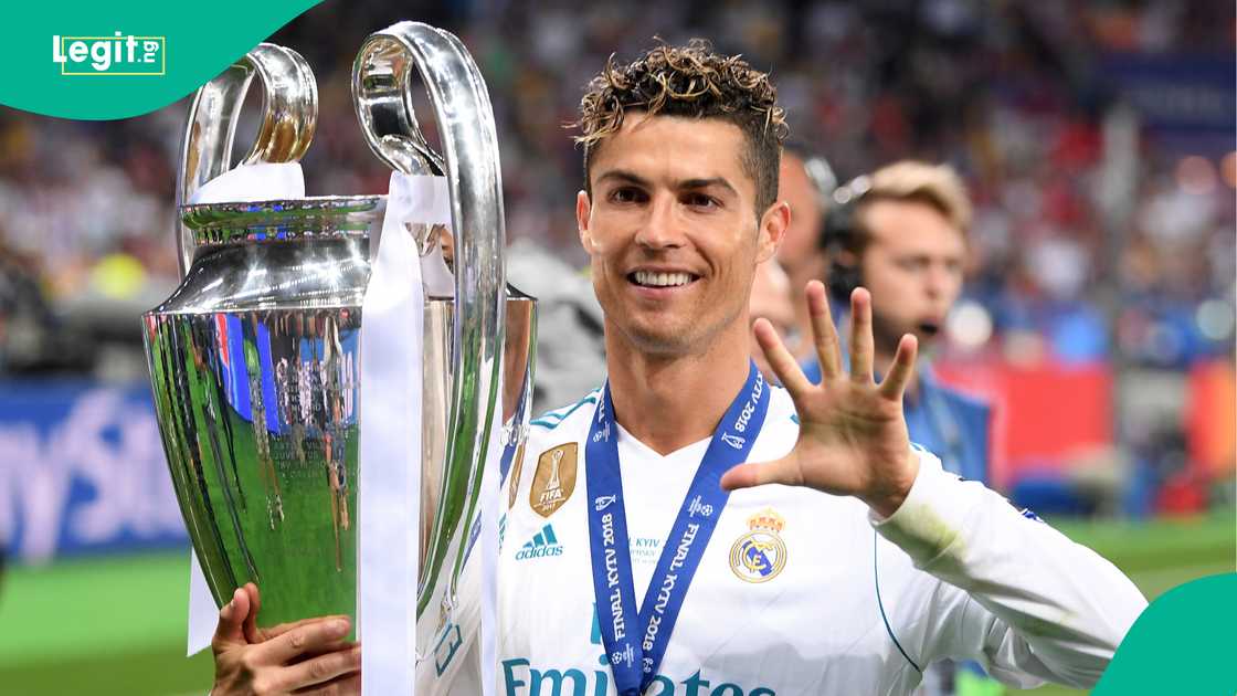Cristiano Ronaldo celebrates after winning the UEFA Champions League final in 2018. Photo by Isabella BONOTTO Cristiano Ronaldo celebrates after winning the UEFA Champions League final in 2018. Photo by Isabella BONOTTO