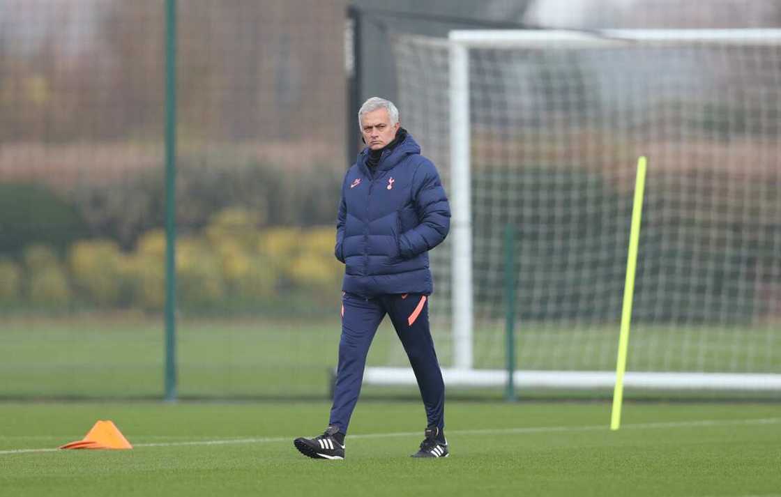 Tottenham coach Jose Mourinho in action on the pitch Tottenham coach Jose Mourinho in action on the pitch