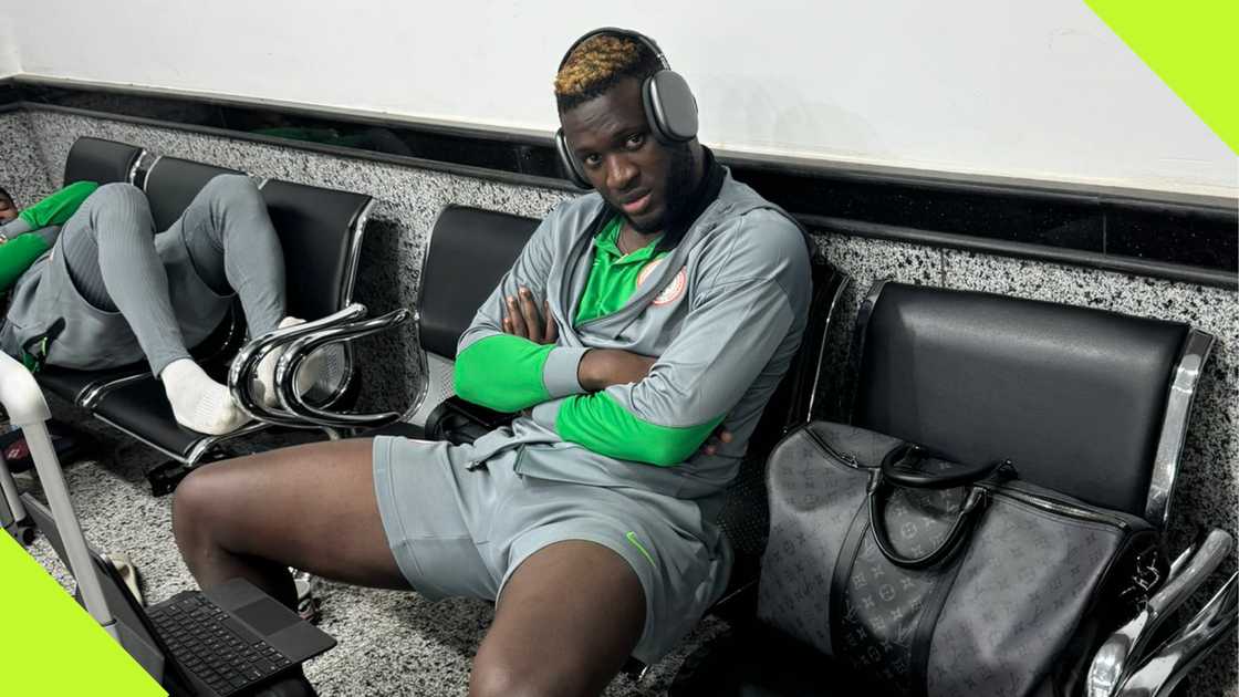 Bayer Leverkusen striker Victor Boniface looks dejected during Super Eagles' hostage ordeal in Libya.