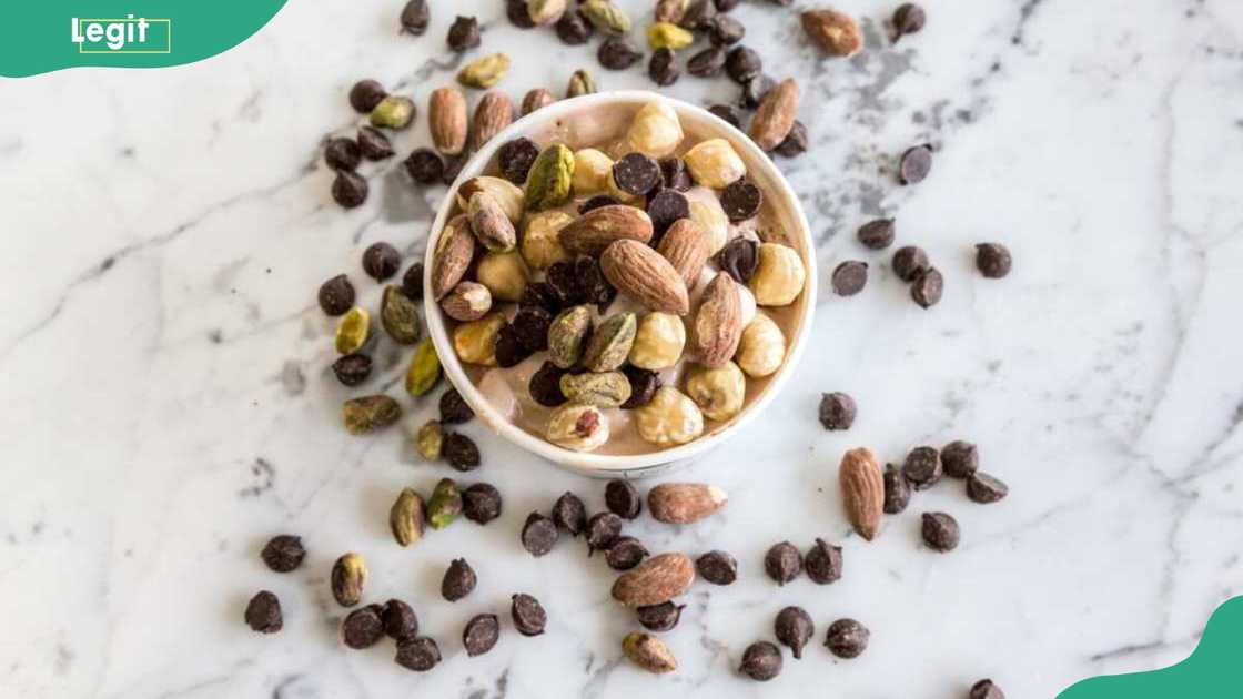 Various types on a bowl and marble top Various types on a bowl and marble top