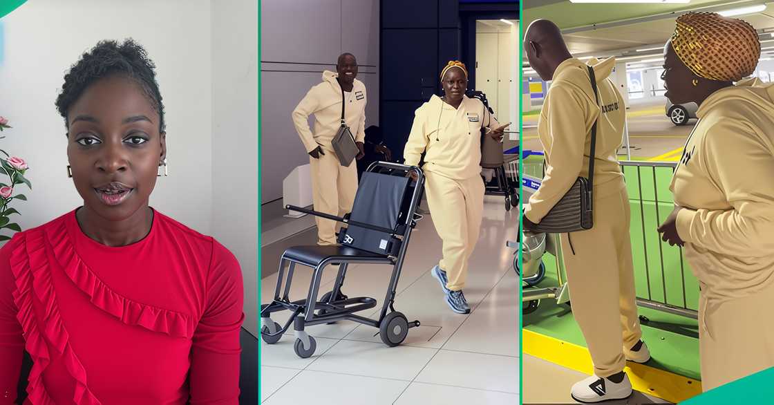 Lady celebrates as she brings parents to UK. Lady celebrates as she brings parents to UK.