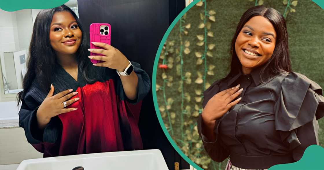 Sumisola takes a selfie in a black and red outfit. The singer poses in a black outfit against a green background. Sumisola takes a selfie in a black and red outfit. The singer poses in a black outfit against a green background.